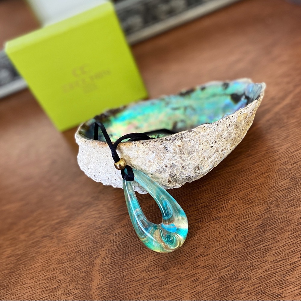 Venetian Glass Pendant Necklace, Turquoise & Gold